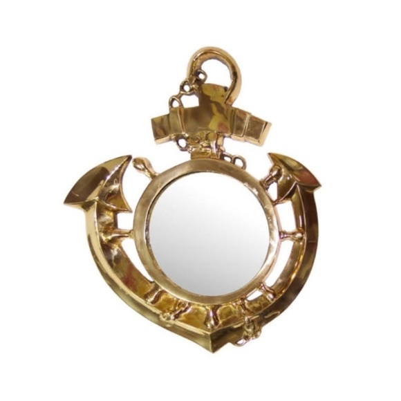 Vintage Solid Brass Ships Anchor Nautical Framed Mirror